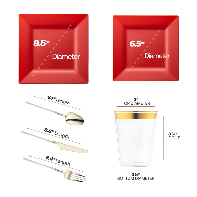 Red Square Disposable Plastic Tableware Set - 60 Settings