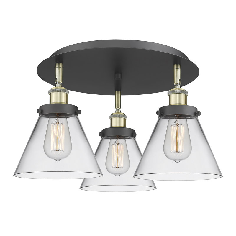 Plafonnier encastré 3 lumières Cone, Clair, Laiton antique noir