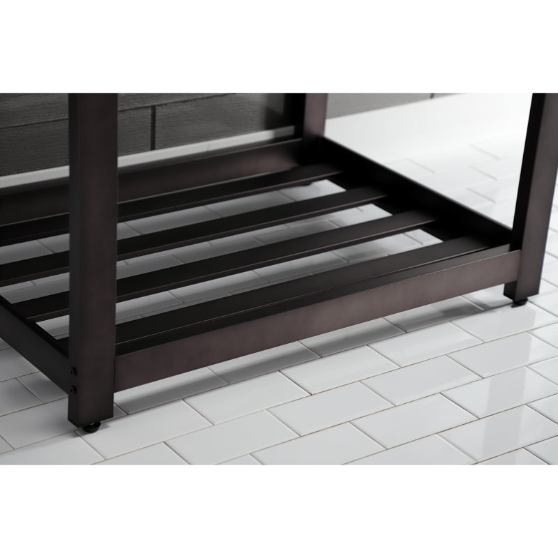 Kingston Brass Quadras 31-Inch Ceramic Console Sink with Steel Base and Shelf, White/Oil Rubbed Bronze, 8" Centers
