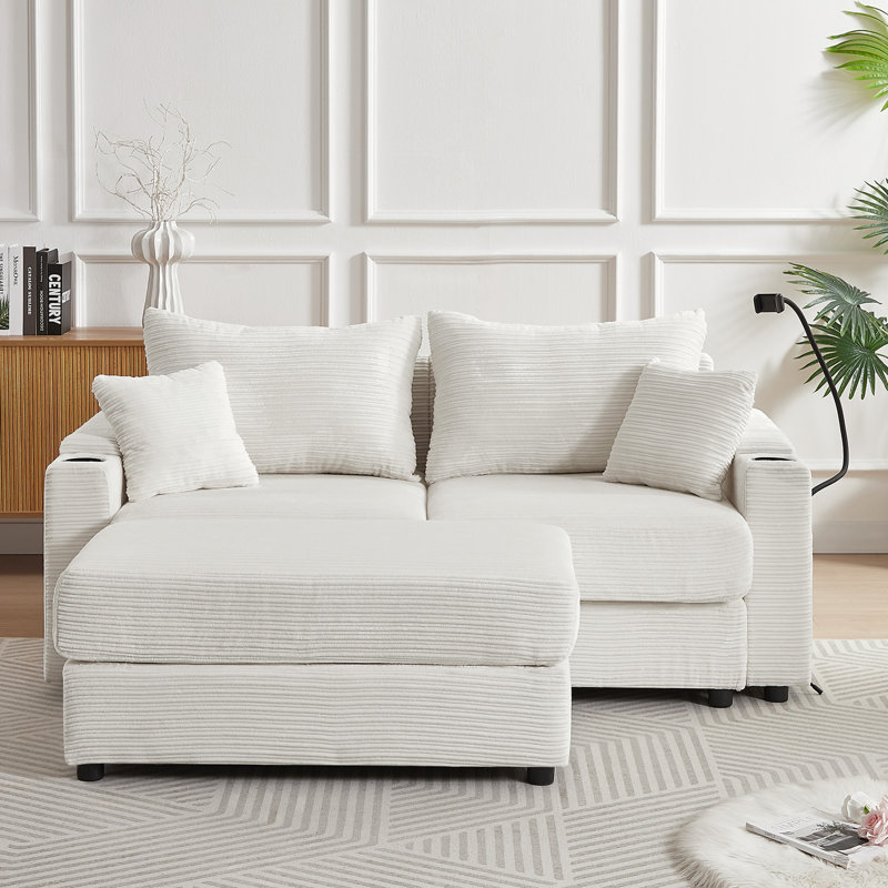 72.8" Upholstered Loveseat Sofa With Ottoman, Beige