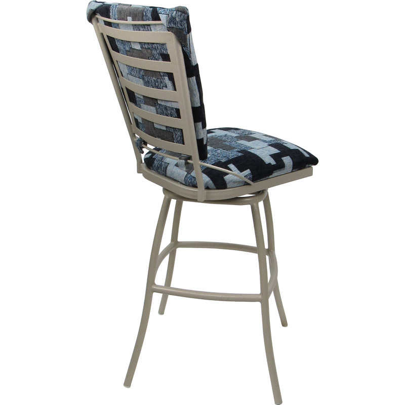 Ensemble de 3 tabourets de bar d'intérieur d'extérieur - Dossier rembourré sans accoudoirs, Marine, Beige