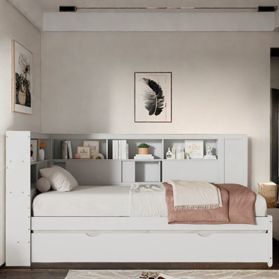 Avis Wood Daybed With Storage Shelves, Charging Station And Trundle by Red Barrel Studio
