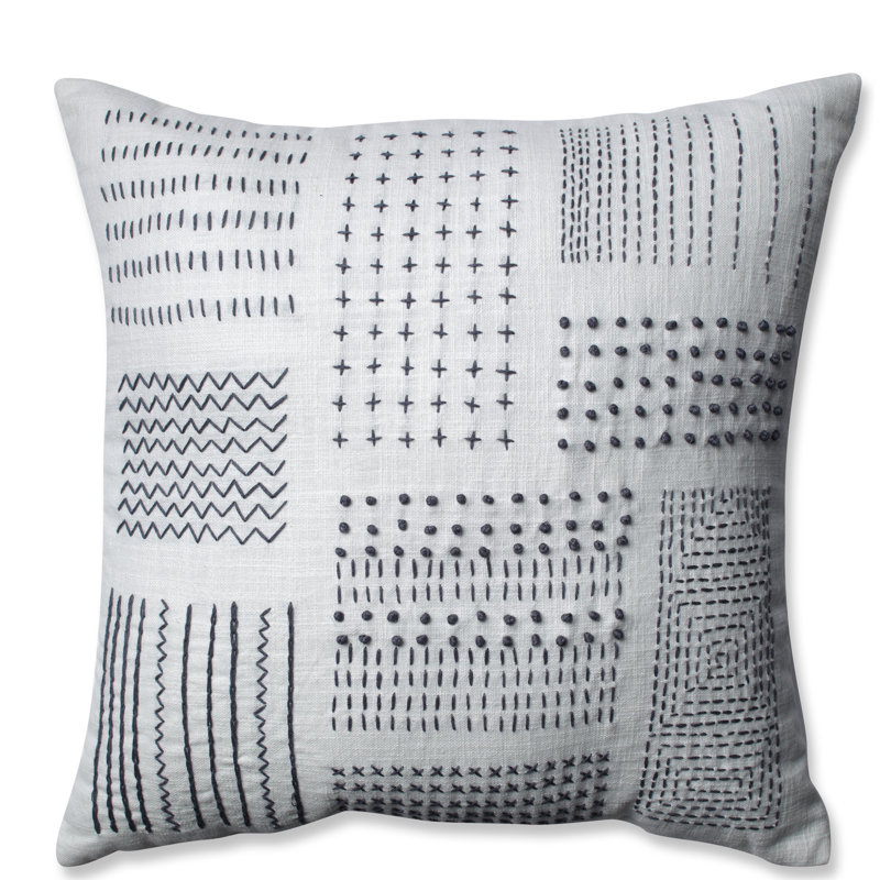 Square Cotton Pillow Cover & Insert, Cream/Gray