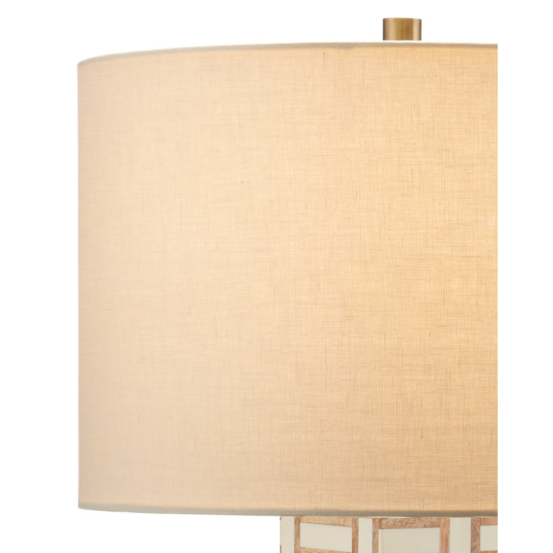 Aarna Natural and Ivory Wood Table Lamp with Beige Linen Shade
