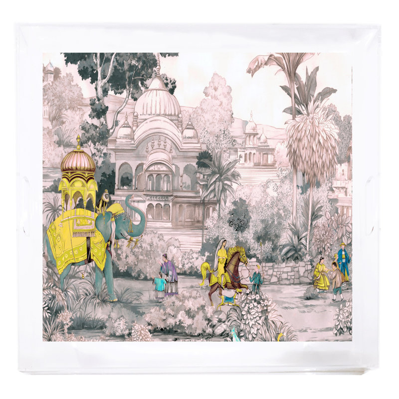 Plateau décoratif carré indien en acrylique Indian Scene