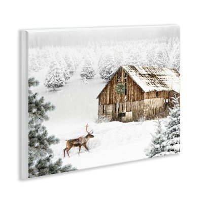 «Winter Whites Cabin with Deer», art mural par Jennifer Pugh