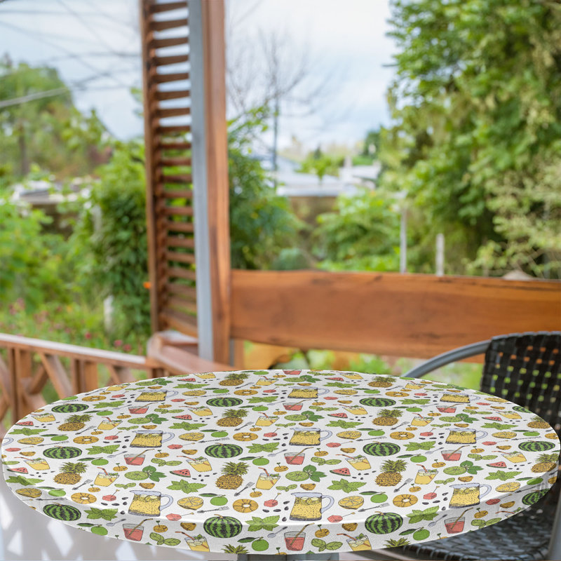 Ebern Designs Tropical Fitted Round Tablecloth Diameter Multicolor, 47.24" Round