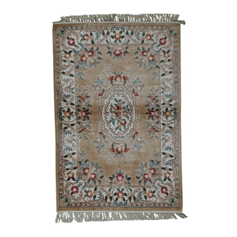 Tapis bleu et beige noué à la main de haute qualité