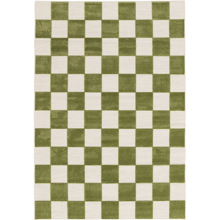 Kiki Chequered Machine Woven Relief Indoor Outdoor Green Area Rug