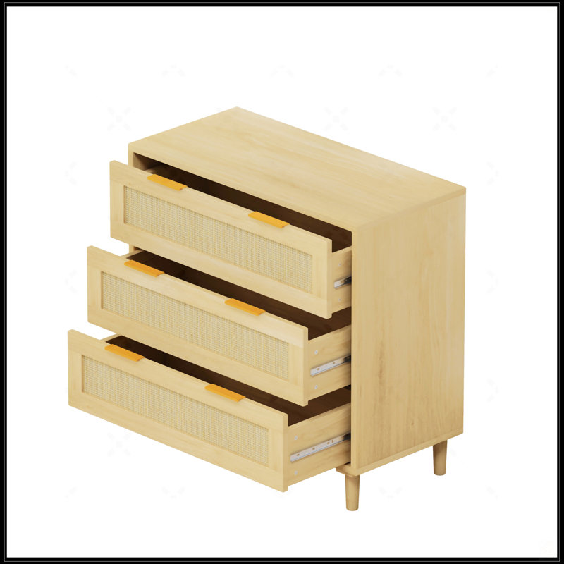 31.50"3-Drawers Rattan Storage Cabinet Rattan Drawer