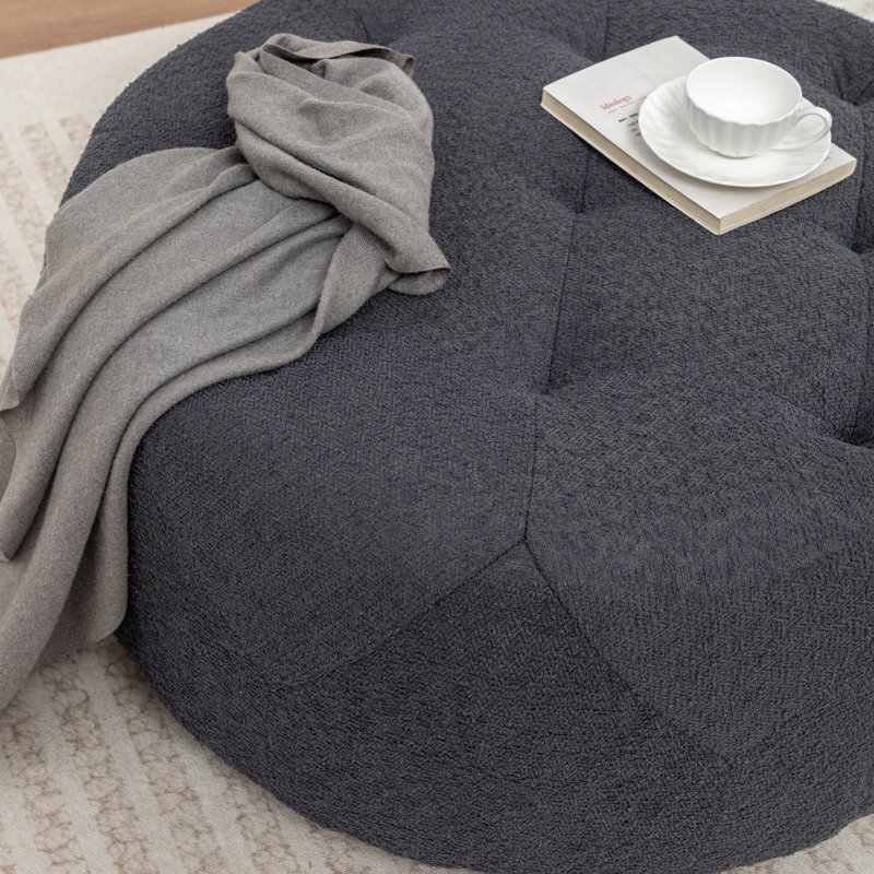 Castanedo Upholstered Round Ottoman, Polyester - Black