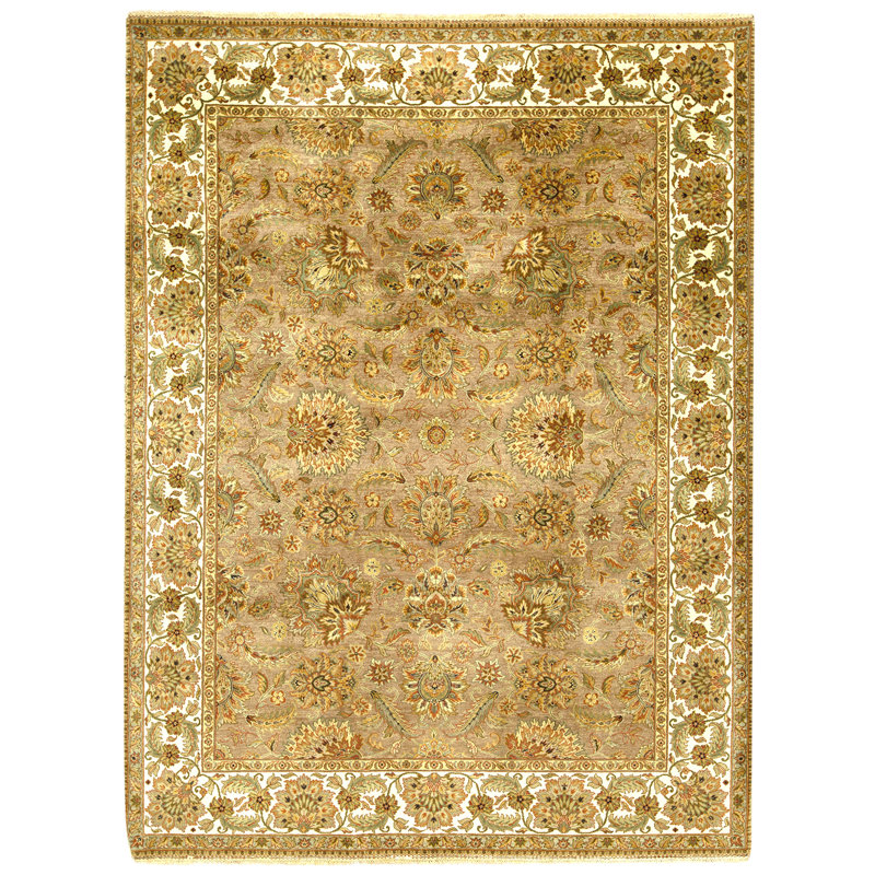 Hand Knotted Wool Oriental Area Rug in Brown And Ivory