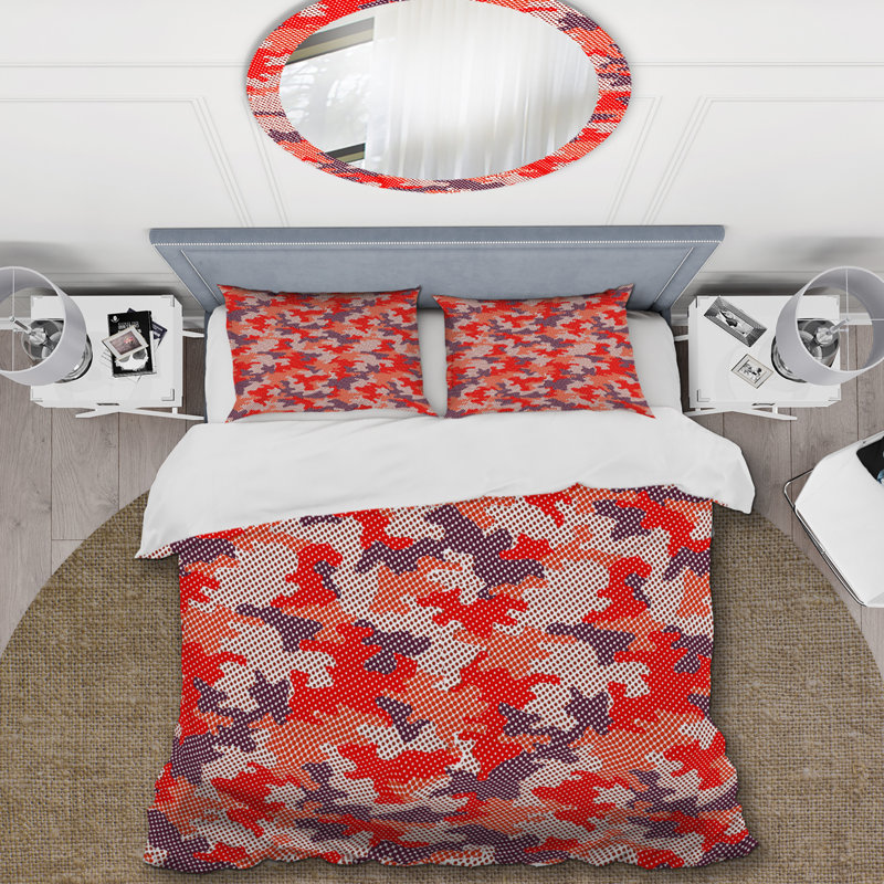 Camouflage militaire orange tendance - ensemble de housse de couette abstrait - microfibre de polyester