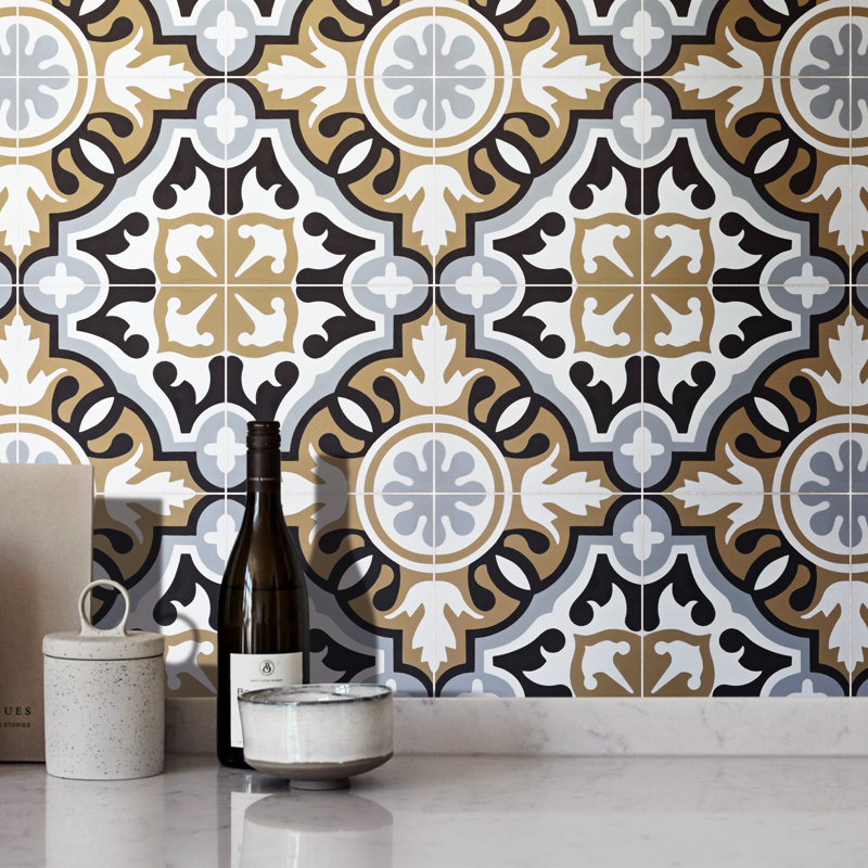 Carreau de mosaïque pour mur et plancher en ciment / marbre 8 po x 8 po Baha, Brun / noir / gris