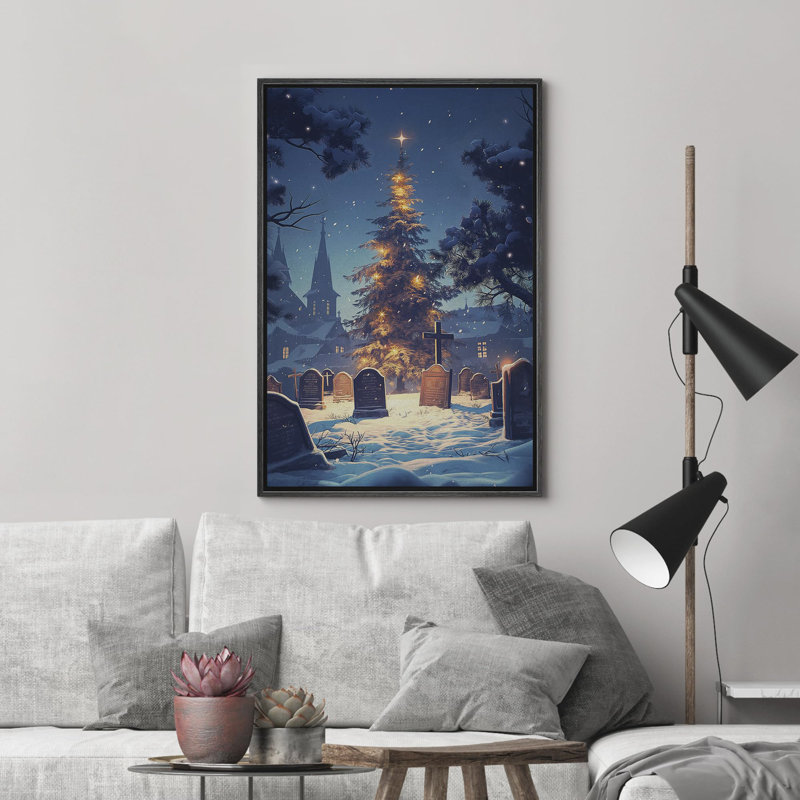 Arbre de Noël illuminé dans un décor de sapin de Noël illuminé dans un décor d'art moderne, Cadre flottant noir