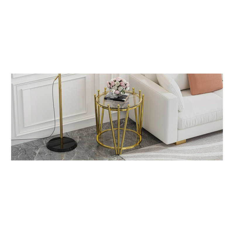 Table de bout avec pieds en acier inoxydable, table d'appoint pour le salon, Clair