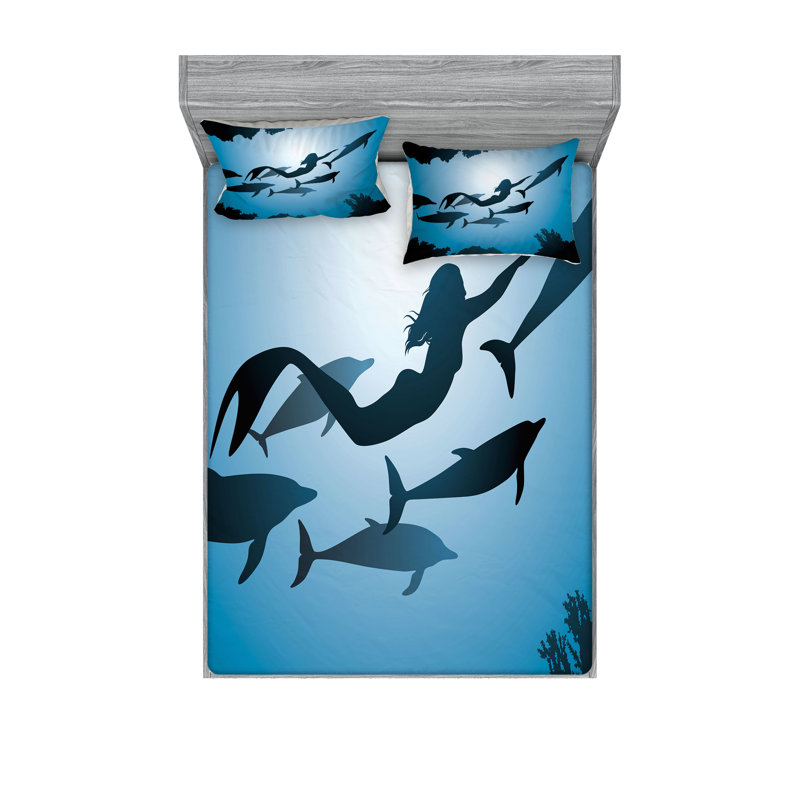 Drap-housse et coussin décoratif sous l'eau Ambesonne Bleu Noir Bleu pétrole
