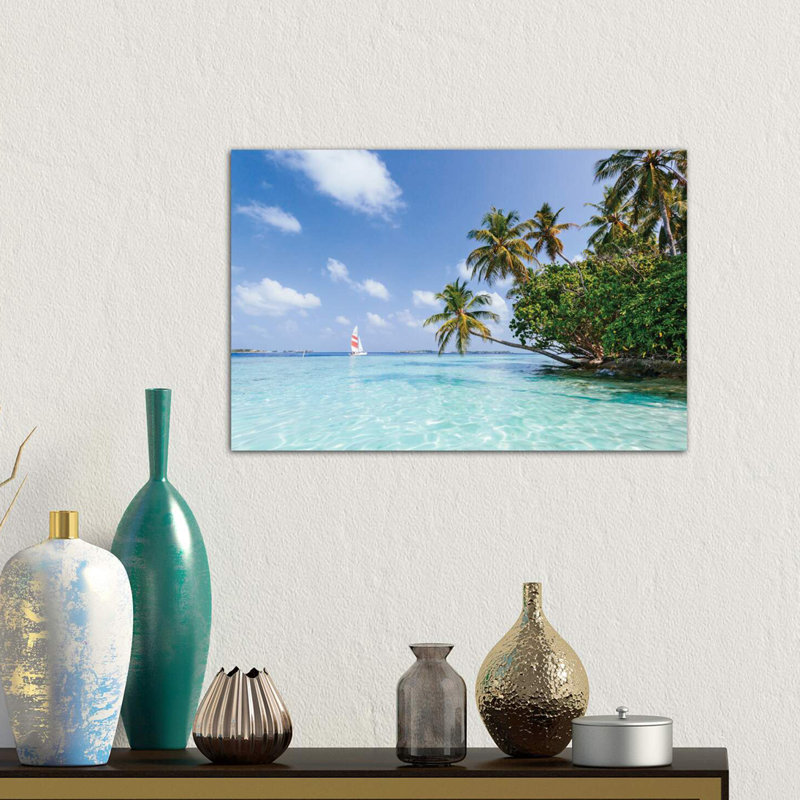 Sail Boat On Tropical Sea, Republic Of Maldives by Matteo Colombo - Wrapped Canvas Print, 66.04 cm H x 45.72 cm W x 1.91 cm D