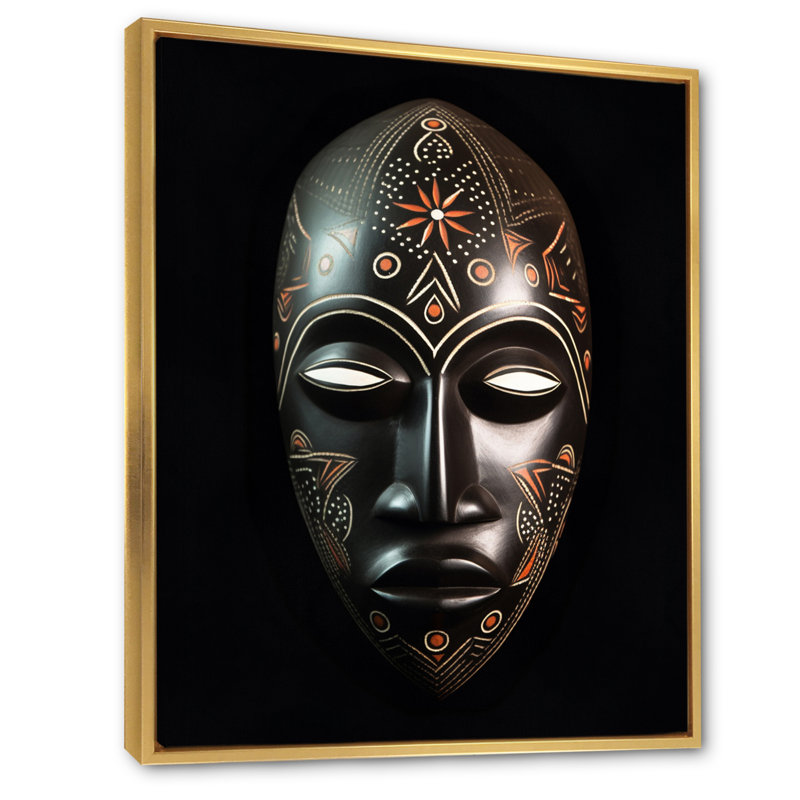 Masque africain Ethnical Traditional, Cadre flottant doré, H 44 po x l 34 po x P 1,5 po