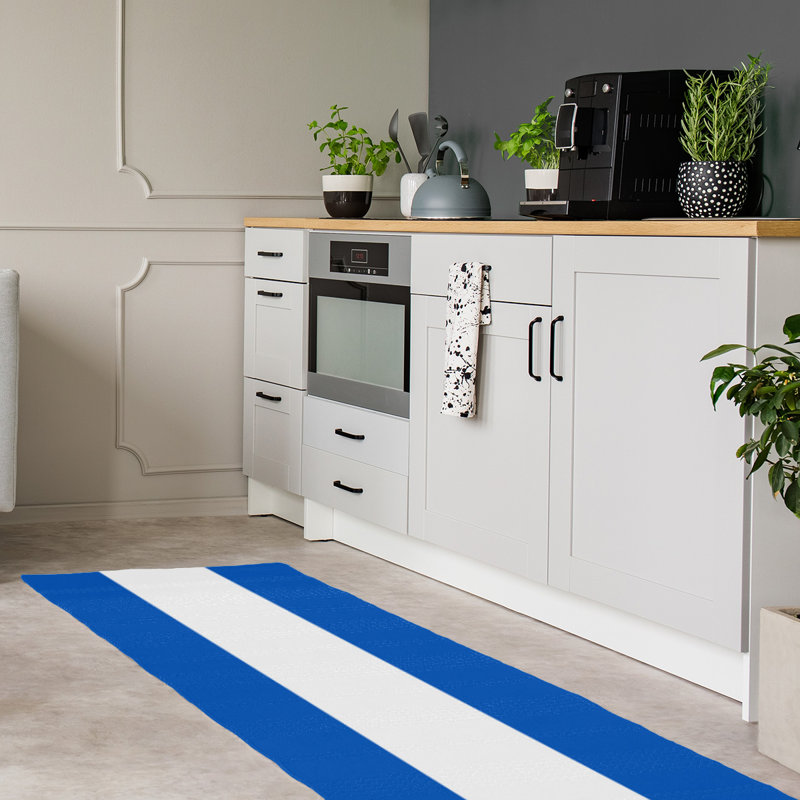 Tapis bleu/blanc rayé, Tapis de couloir 2 pi 6 po x 8 pi
