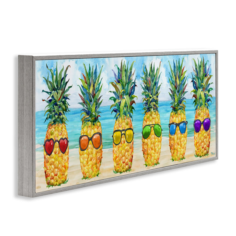 «Rainbow Beach Pineapples», art de la giclée encadrée par Paul Brent, H 13 po x l 30 po, Estampe numérique Farmhouse