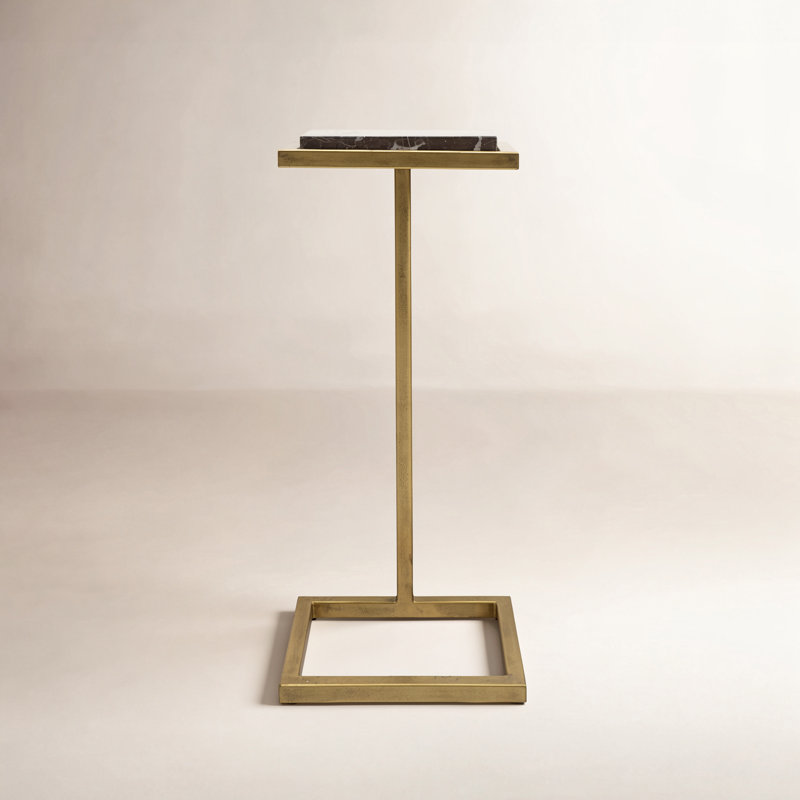 Deux Rectangular Marble Top End Table, Brown Top/Gold Base