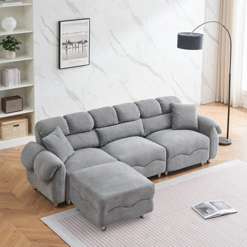 Canapé en velours avec repose-pieds Avrilynn, Gris
