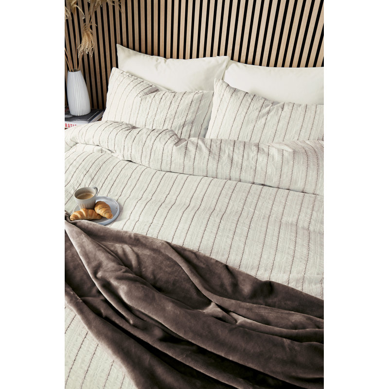 Waffle Stripe Duvet Cover Set, Single Duvet Cover + 1 Pillowcase, Chocolate Striped