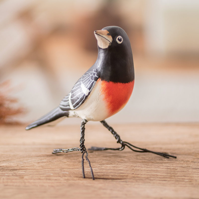  Handmade Rose-Breasted Grosbeak Ceramic Figurine