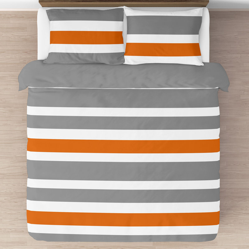 Gray and Orange Striped Twin Microfiber Comforter Set
