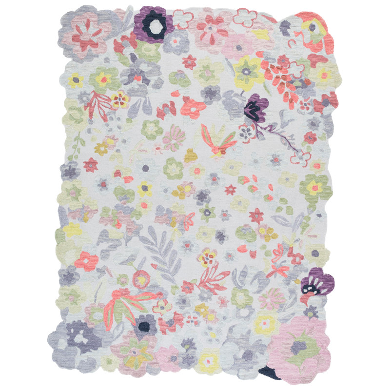 Tapis floral en laine et coton touffeté à la main Jardin, Rectangle 5 po x 8 po