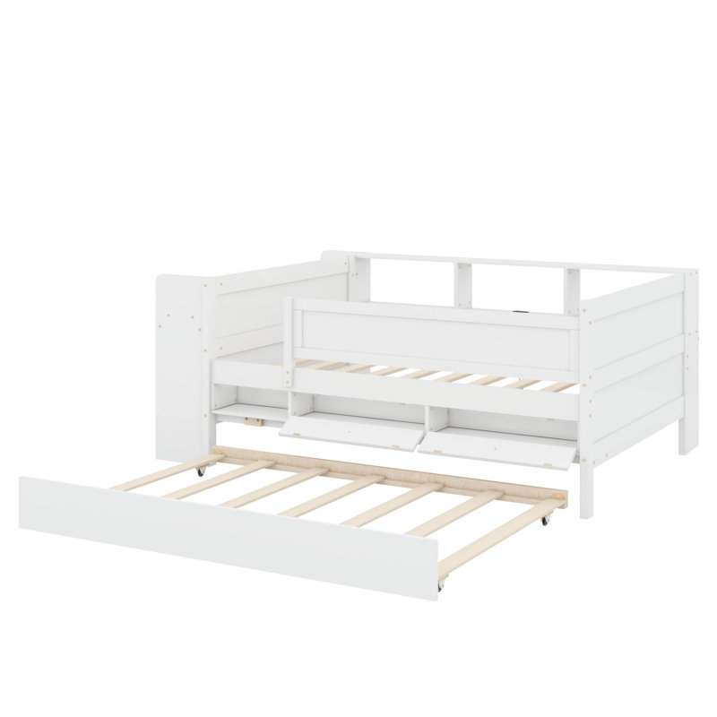 Lit de jour simple polyvalent avec tiroirs intégrés, compartiment de rangement pour tête de lit et deux ports de chargement USB