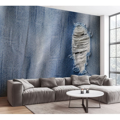 Wall Mural Peel and Stick Wallpaper Jeans Denim fabric Self-Adhesive Removable Contact Paper Wall Decor for Living Room Bedroom 100"H x 144"W