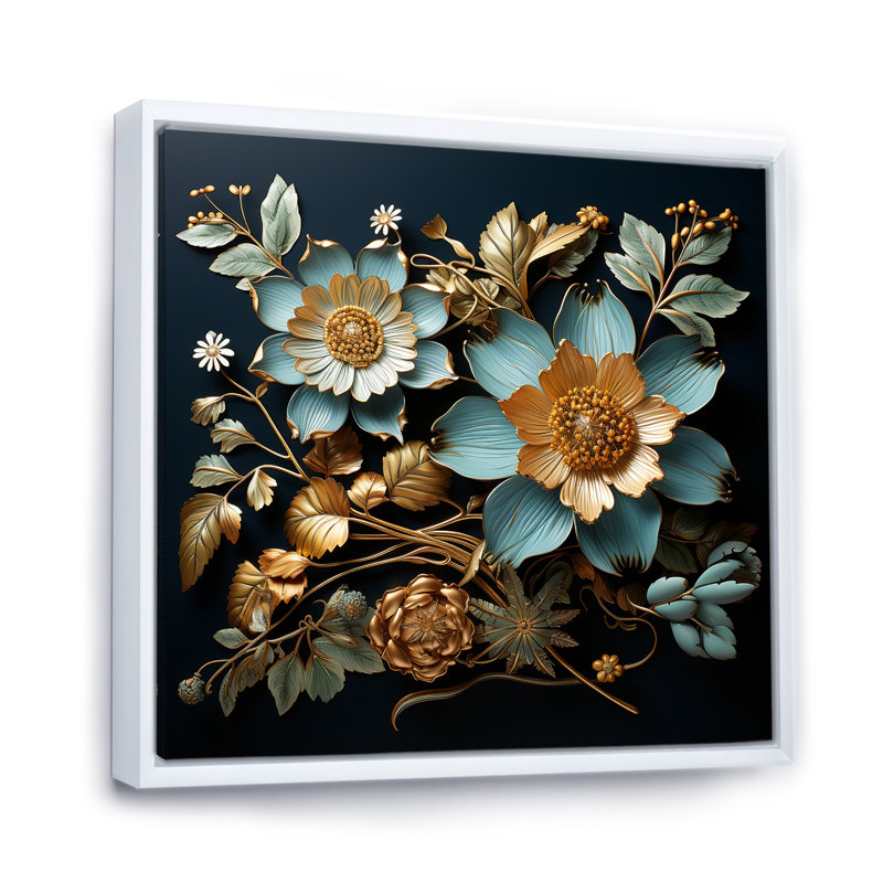 Feuillage doré doré sur toile, H 36 po x l 36 po x P 1,5 po, Cadre flottant blanc