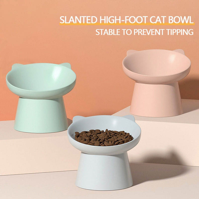 Bol pour chat rose surélevé pour chats d'intérieur, plat pour nourriture pour chat surélevé en plastique, inclinable à 15 °, anti-vomissement et compatible avec les moustaches