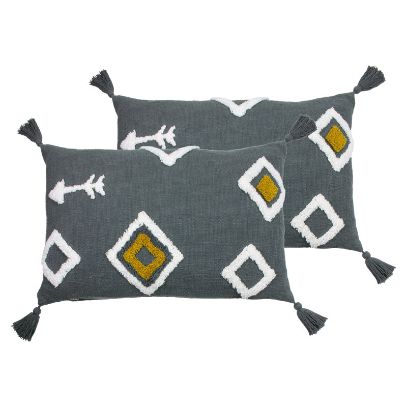 Inka Geometric Rectangular Cushion, Charcoal, Polyester