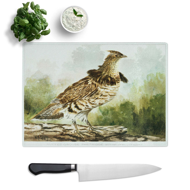 Tempered Glass Ruffed Grouse Partridge by W.B. Gillette Chopping Board, 28.5 cm x 20 cm