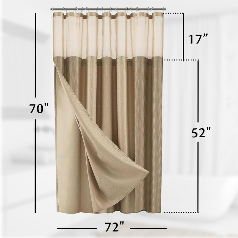 Rideau de douche à tissage gaufré moderne pour salle de bain avec dessus en filet et ensembles de doublure, Moka