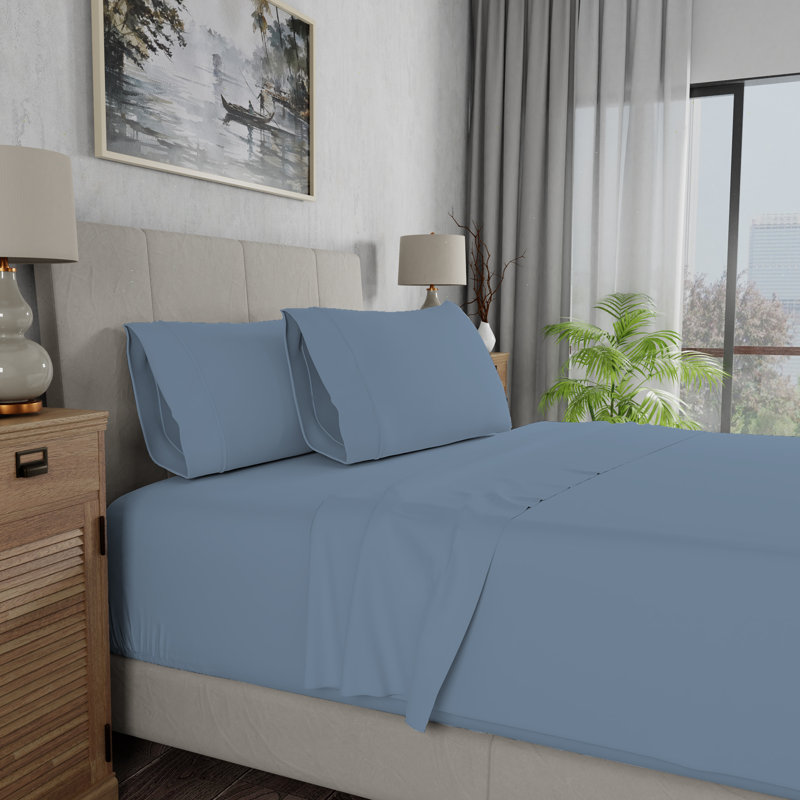100% Cotton Lightweight Percale Weave Sheet Set, Twin Sheet Set with 1 Pillowcase, Light Blue