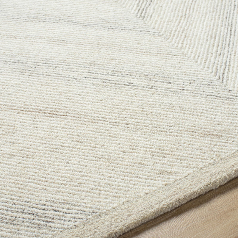 Tapis beige rectangulaire en laine touffeté à la main Lumpkin, Rectangle 8 pi 10 po x 12 pi