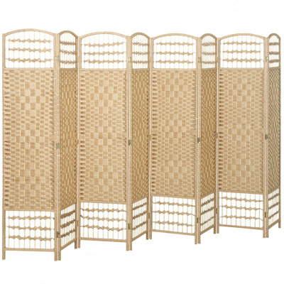 Paravent 8 panneaux HOMcom, paravent pliant, séparateur de pièce 5,6 pi, cloison de séparation autoportante en fibre Wave, naturel