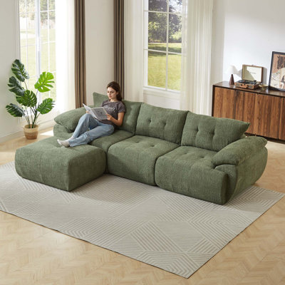 Modern Modular 3-Seater Sofa with Horn Backrests and No Assembly