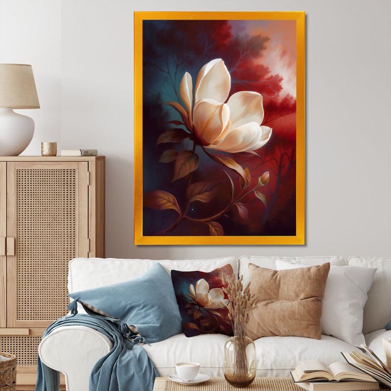 «Cream Magnolia Dreams II», reproduction sur toile encadrée, H 32 po x l 16 po x P 1 po, Encadrement doré