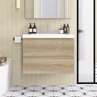30" Wall-Mounted Bathroom Vanity With Integrated Resin Sink, 2-Drawer