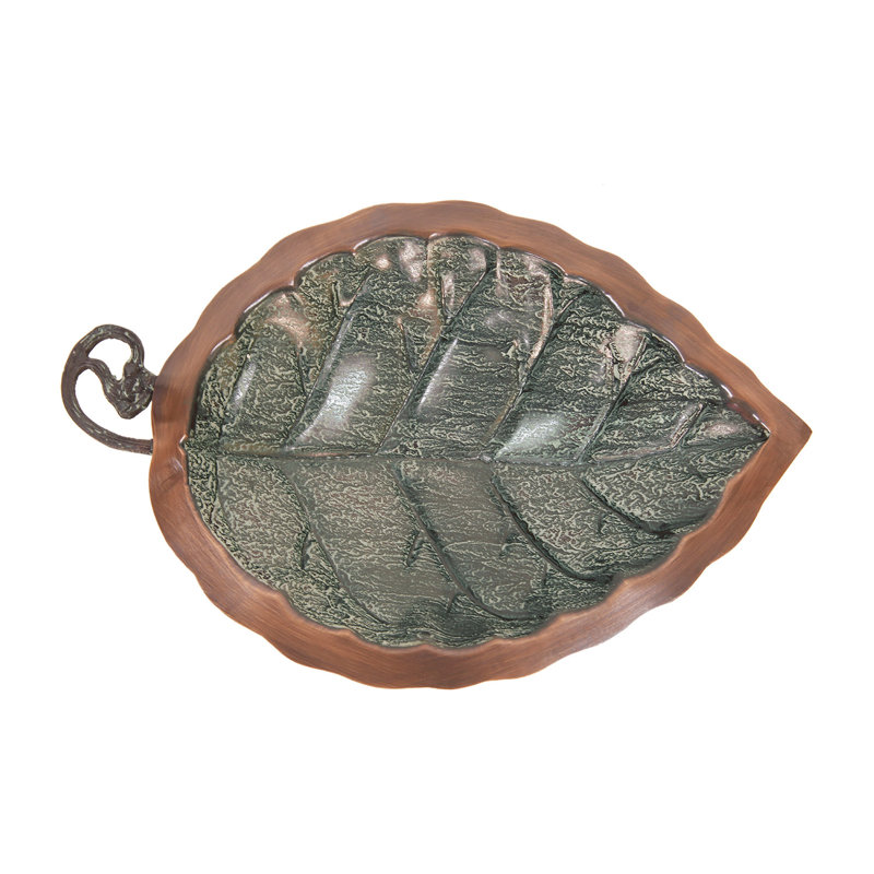 Antique Copper Aspen Leaf Rail-Mounted Birdbath