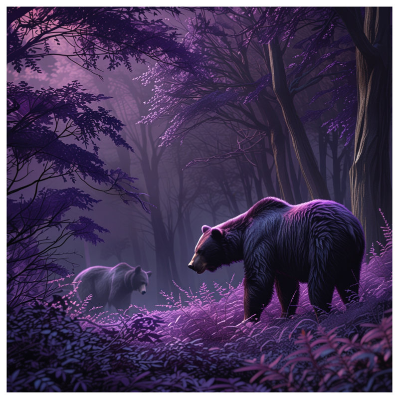 Coussins Bears In Purple Forest, 14 X 14 pouces