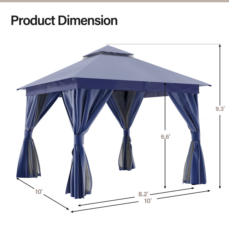 Steel Patio Gazebo, Navy Blue, 10 Ft. X 10 Ft.