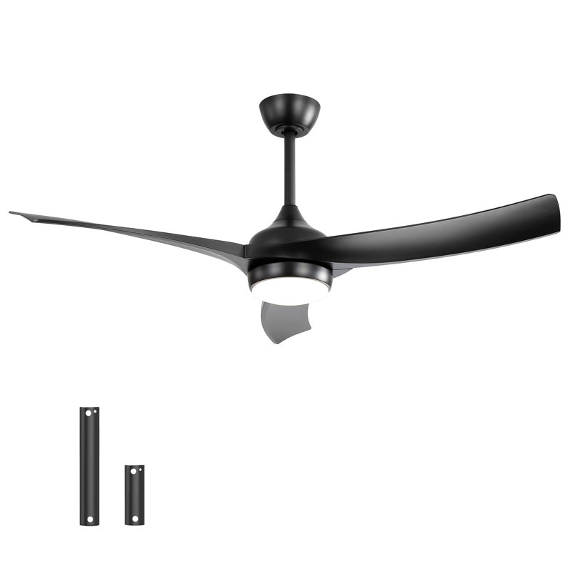 Ventilateur de plafond noir moderne de 52 pouces avec lumière DEL de 18 W et moteur à courant continu à 3 pales ABS pour le salon de la chambre à coucher