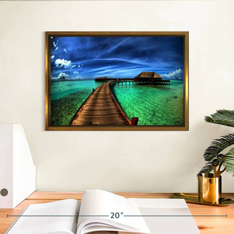 Maldives Bungalow Dock, Cadre flottant doré, 13 po x 9 po