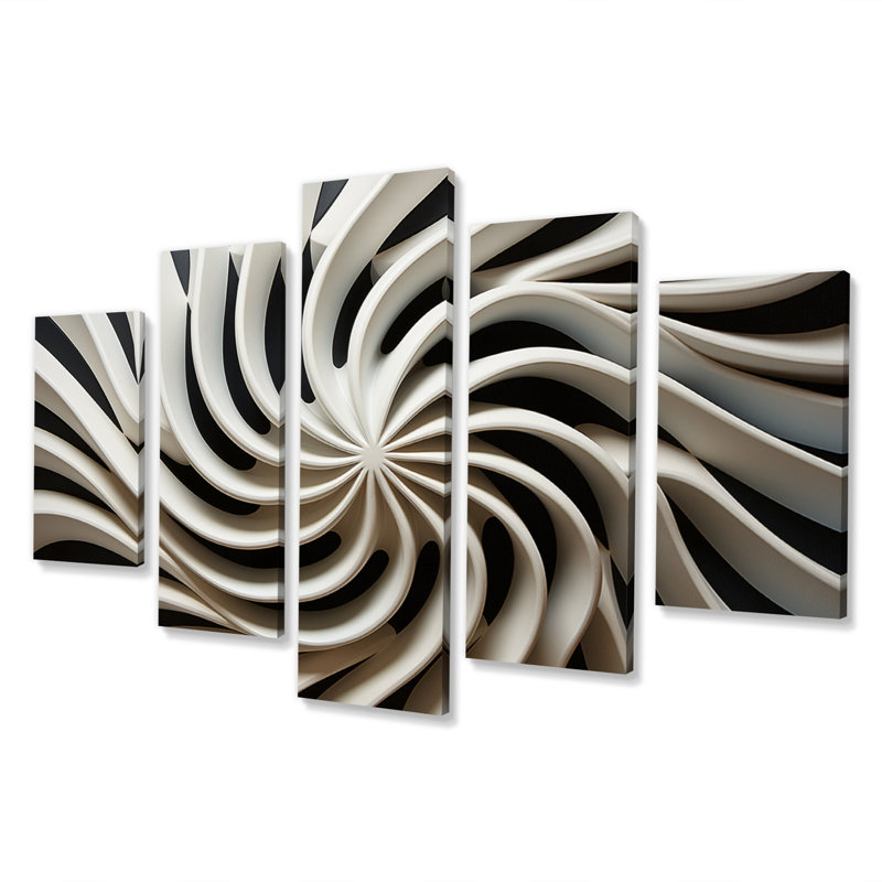 «Black Art Opt In I» - impression d'art mural moderne - 5 panneaux
